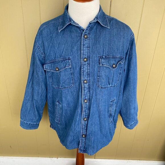 Basic Editions men XL cotton blend button up midweight denim jacket - Picture 1 of 11